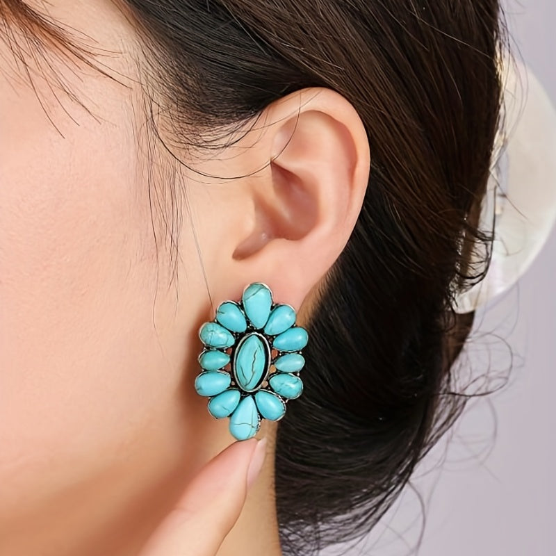 Vintage Western Geometric Turquoise Stud Earrings for Women