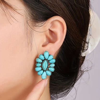 Vintage Western Geometric Turquoise Stud Earrings for Women