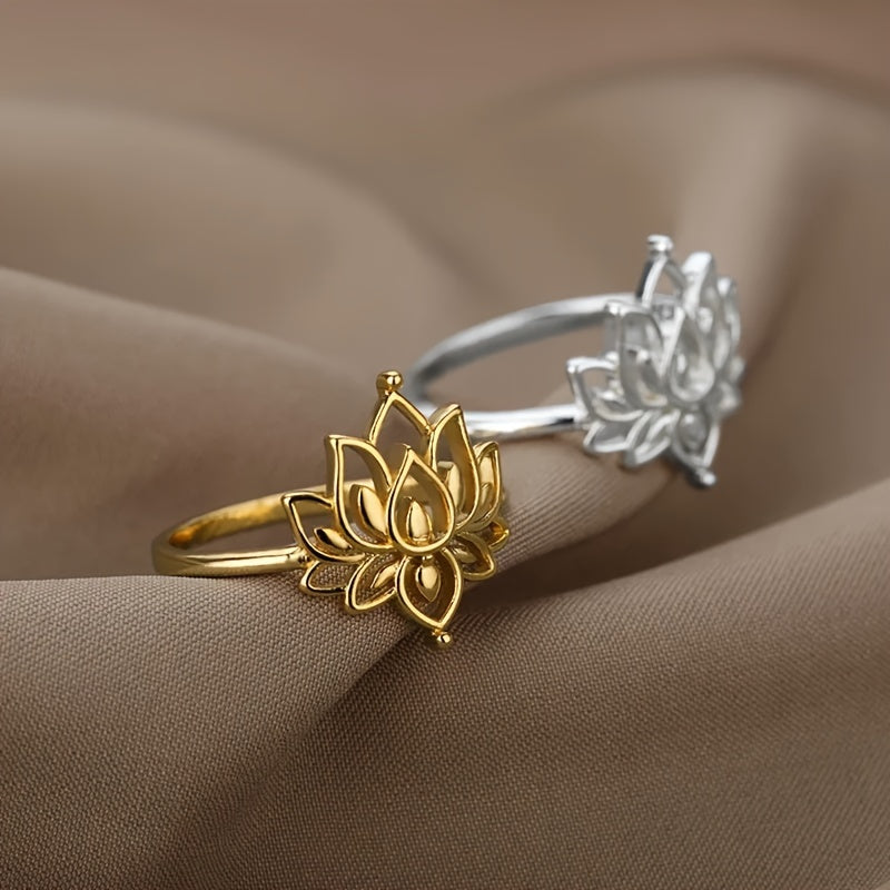 Ladies' Elegant Lotus Ring - Perfect for Holidays, Casual Dresses and Parties | Stylish Copper Accessories with Floral Patterns | Ideal for Anniversary or Valentine's Day Gifts