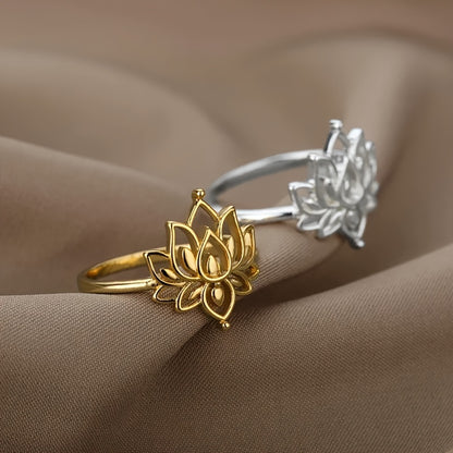 Ladies' Elegant Lotus Ring - Perfect for Holidays, Casual Dresses and Parties | Stylish Copper Accessories with Floral Patterns | Ideal for Anniversary or Valentine's Day Gifts