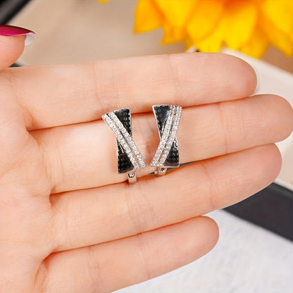 Creative X-shaped loop earrings with white and black Zirconia, elegant and luxurious style, exquisite Women's earrings