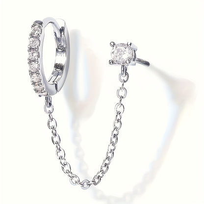 Elegant and simple chain earrings with shiny Zirconia-nickel-free copper, suitable for daily wear and parties