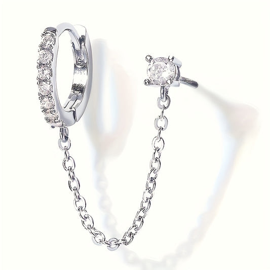 Elegant and simple chain earrings with shiny Zirconia-nickel-free copper, suitable for daily wear and parties