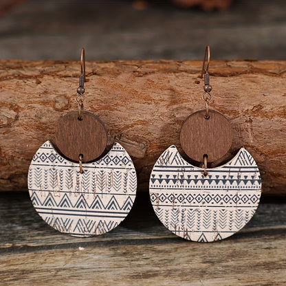 Trendy women's gifts, showing a thick crescent-shaped symmetrical geometric pattern pendant earrings, retro bohemian resin jewelry