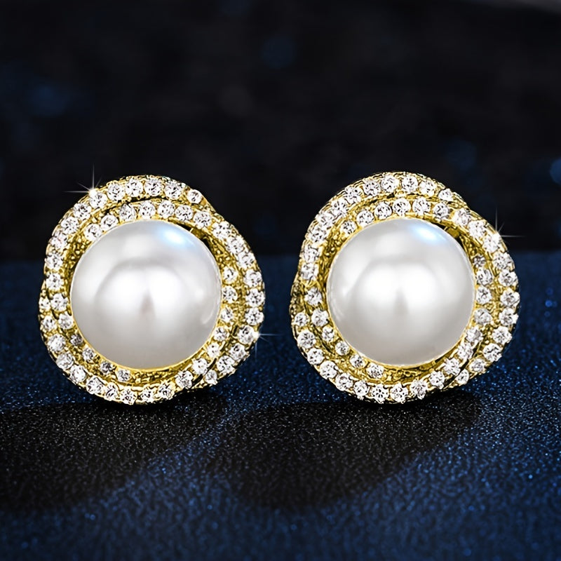 Delicate imitation pearl flower design stud earrings Elegant retro style Suitable for women dating earrings