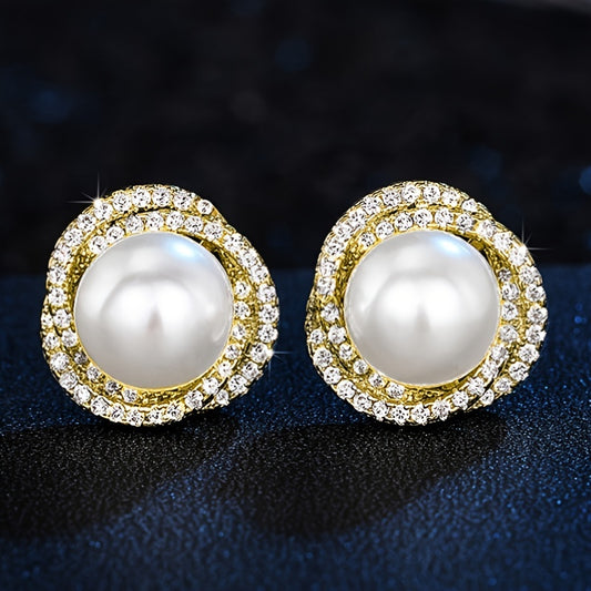 Delicate imitation pearl flower design stud earrings Elegant retro style Suitable for women dating earrings