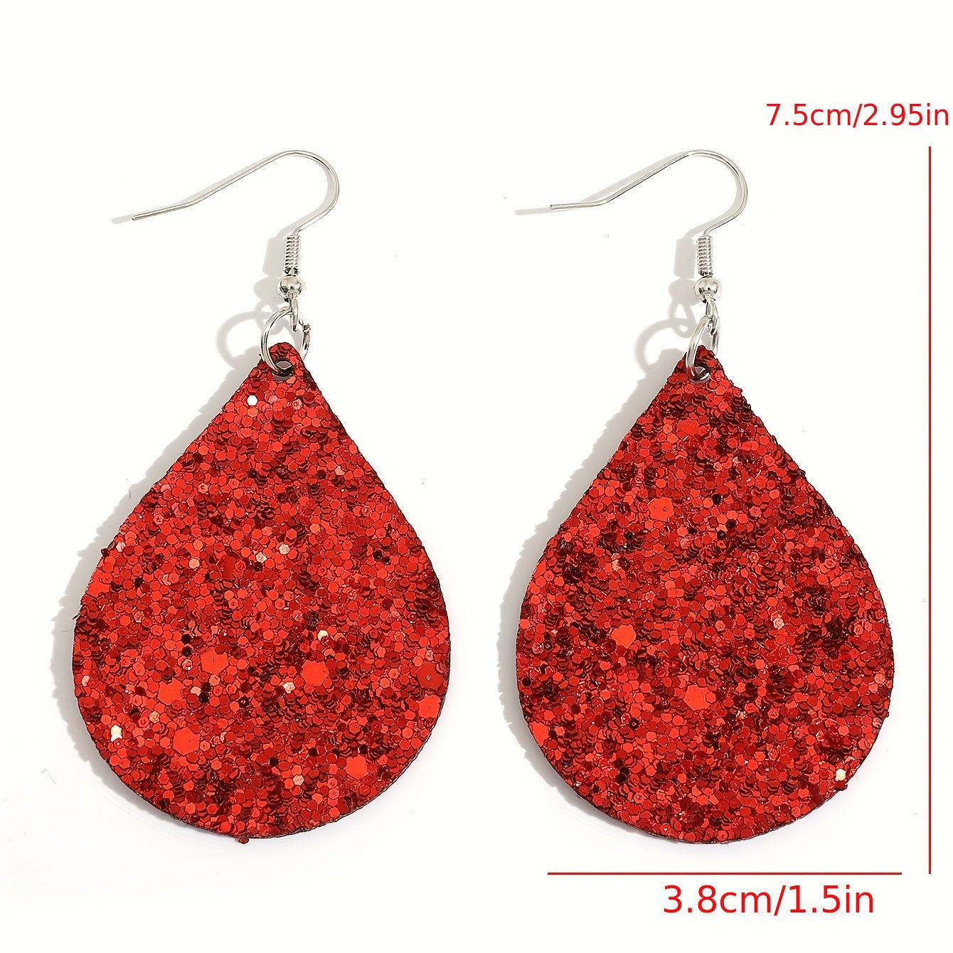 Christmas red water drop sequined PU leather earrings