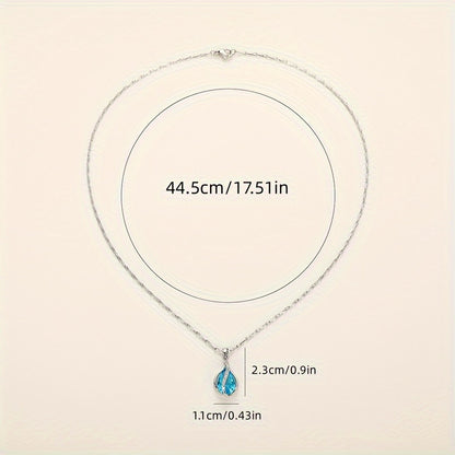 Delicate 925 Silver Plated Teardrop Cut Aquamarine Gemstone Pendant Necklace Ladies Wedding Anniversary Prom Gift