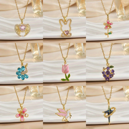 Necklace female European and American new 2024 Santa Claus flower cute animal love pendant niche fashion jewelry