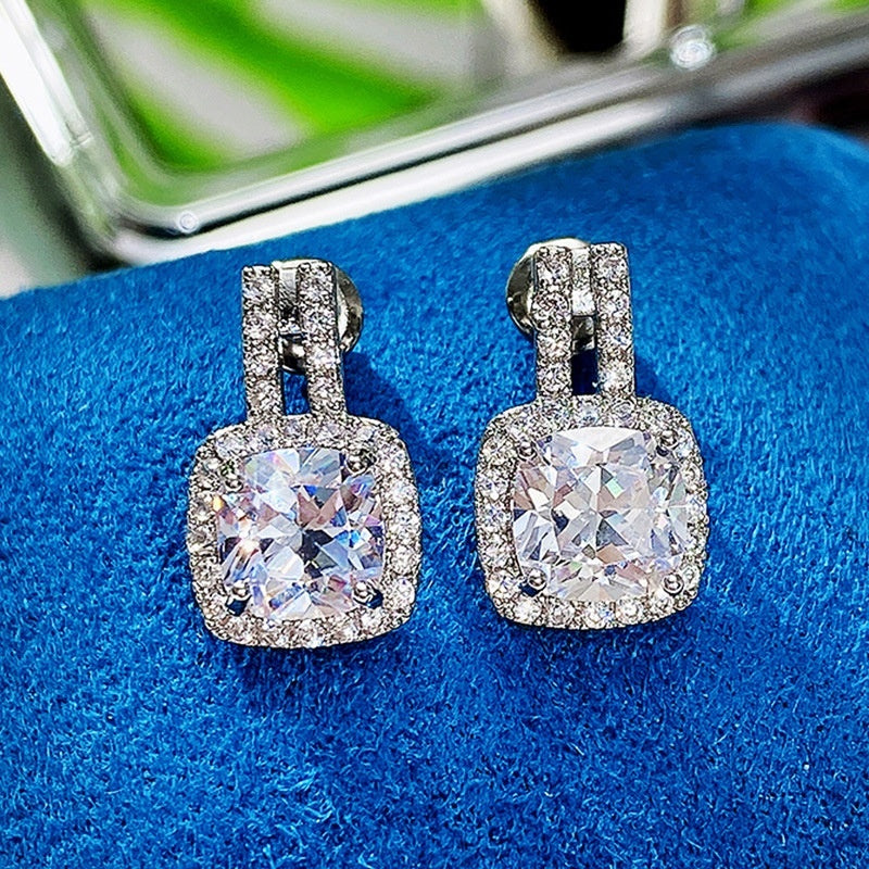 Inlaid square Zirconia pendant earrings, lady bride engagement wedding party jewelry
