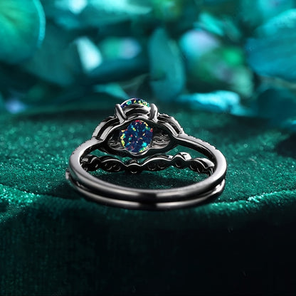 Two-piece Gothic Egg Synthetic Australian Dark Collection Halloween Promise Ring Set