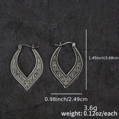 Bohemian Retro Square Engraved Earrings - Silver Galvanized Alloy, Ladies Fashion Hook Design