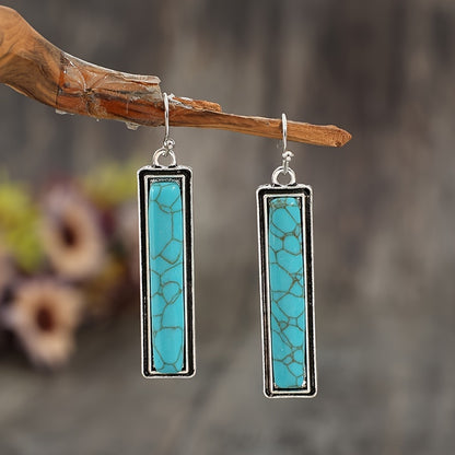 Cross-border European, American and Western-style new simple rectangular turquoise earrings