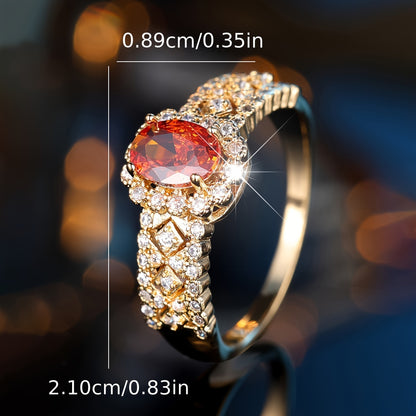 Ladies Elegant Bohemian Engagement Ring, Red Oval Gemstone with Synthetic Cubic Zirconia, Copper Ring, Luxury Wedding & Banquet Jewelry, All Season Accessories