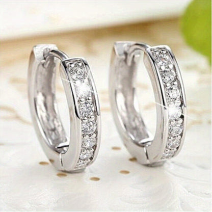 Luxury Silver Plated Elegant Zircon Small Round Earrings Women's Wedding Bridal Jewelry