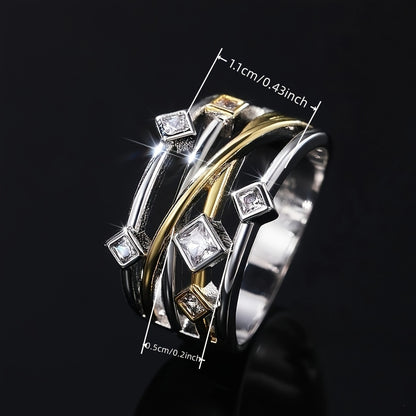 Vintage ring, multi-layer + interwoven design, paved with sparkling zircon, suitable for men and women, daily matching party accessories