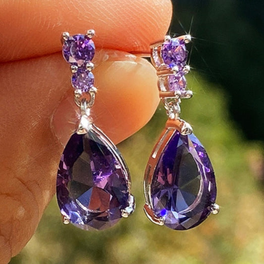 Droplet earrings with cubic zirconia, stud drop earrings, wedding jewelry, gemstones, suitable for women