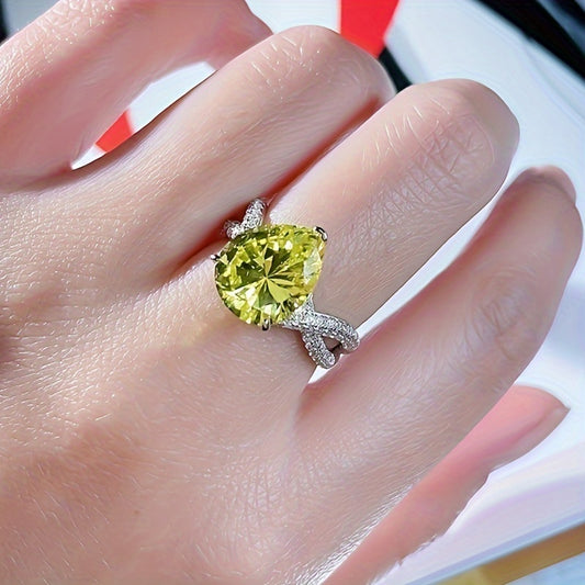Elegant Yellow Cubic Zirconia Drop Ring - Perfect for Engagement, Wedding and Everyday Gorgeous, Party, Casual Wear