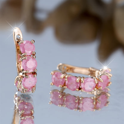 Ladies Elegant Vintage Round Ring Earrings - Cubic Zirconia and Copper, Perfect for Parties and Gifts