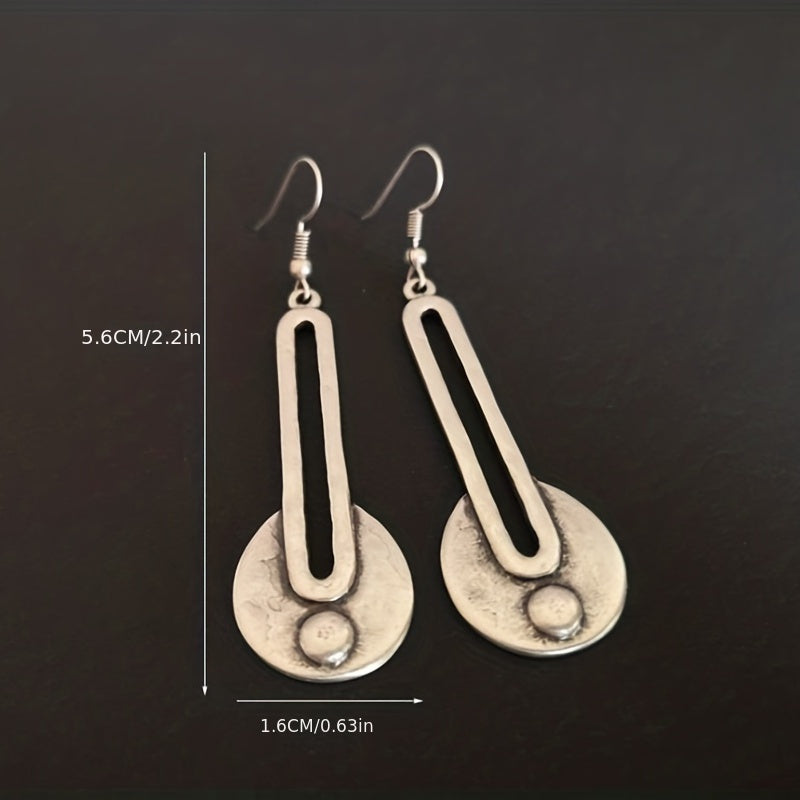 Retro water drop simple word hollow round pendant creative alloy earrings