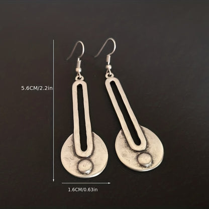 Retro water drop simple word hollow round pendant creative alloy earrings