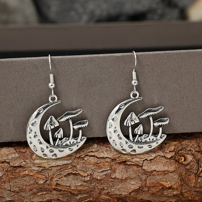 Vintage Moon Mushroom Pendant Drop Earrings Alloy Earrings Elegant Style Jewelry Fashion Women's Gifts