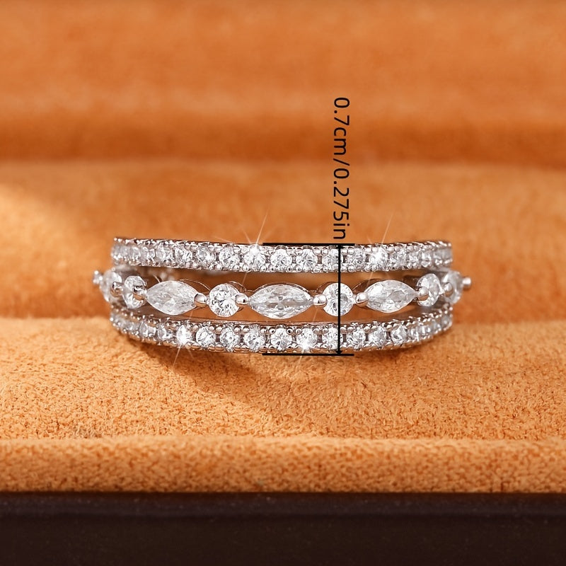 3 Rows Shape Women's Ring 925 Silver Plated Geometric Round Zircon Women's Fashion Accessories Jewelry