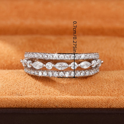 3 Rows Shape Women's Ring 925 Silver Plated Geometric Round Zircon Women's Fashion Accessories Jewelry