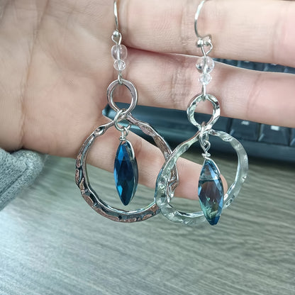 Bohemian Hammer Alloy Earrings with Moonstone, Vintage Wrap Design, Rustic Ethnic Drop Earrings for Ladies