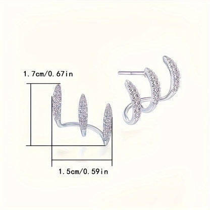 2 simple curved claw stud earrings, sparkling, stylish and elegant rhinestone stud earrings, women's jewelry