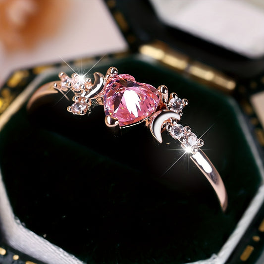 Heart-Shaped Pink Cubic Zirconia and White Cubic Zirconia Heart Ring