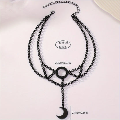 Gothic style black crescent pendant collar necklace, vintage style collar necklace, holiday fashion jewelry, Eid al-Fitr and Ramadan gifts