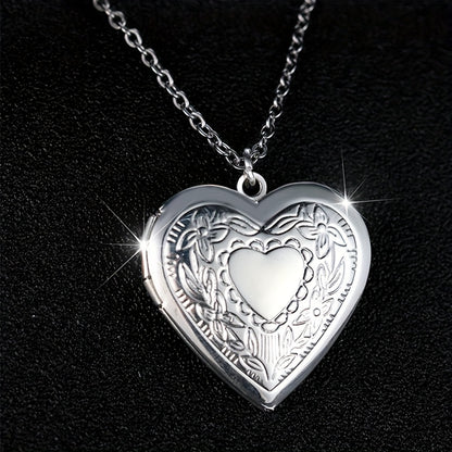Halloween Christmas Jewelry Silver Heart Pattern Necklace Small Box Photo Charm Pendant Chain Wedding Jewelry Gift