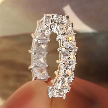 Dazzling gift, luxury square zircon ring earrings for women - nickel-free copper material, suitable for weddings and parties, April birthday stones, wedding earrings, engraving design, daily casual wear, engagement gifts
