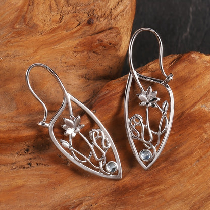 Hollow Lotus Pendant Earrings Silver High Jewelry Delicate Design Silver Plated Girl Girl