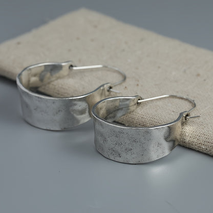 Large Silver Silver Hoop Earrings, Sledgehammer Hoop Earrings, Basket Earrings, Metal Craftsman Bohemian Jewelry