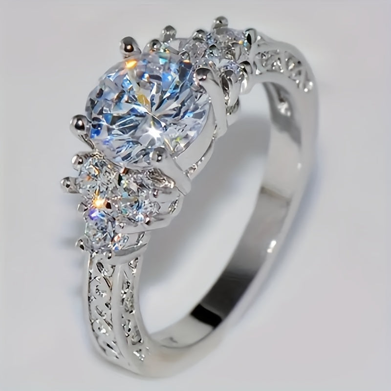 1 Exquisite Fashion Engagement Ring, Stylish White Square Crystal Zircon Ladies Ring, Anniversary Bridal Wedding Jewelry
