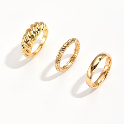 3 Pieces/Set Simple Twist Rings Dome Rings Ladies Party Jewelry Gifts Neutral Ornaments