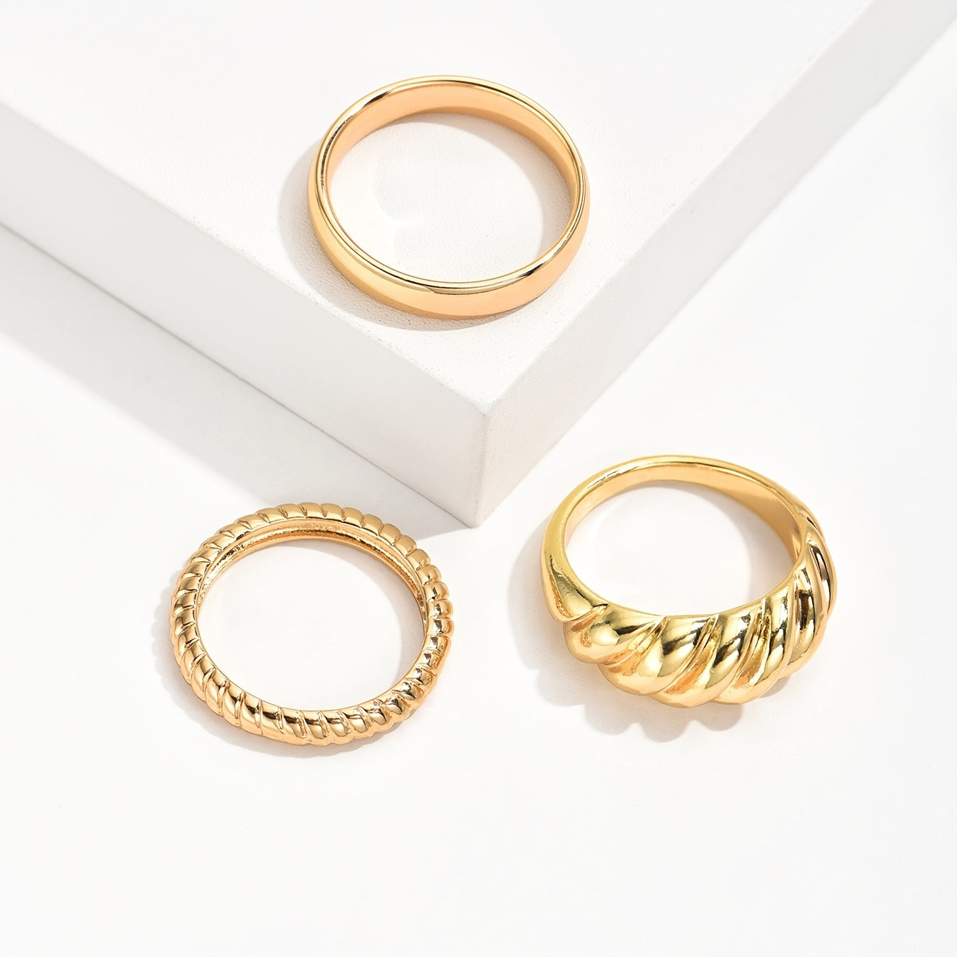 3 Pieces/Set Simple Twist Rings Dome Rings Ladies Party Jewelry Gifts Neutral Ornaments