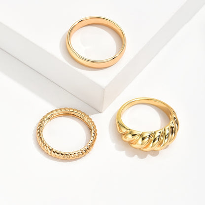 3 Pieces/Set Simple Twist Rings Dome Rings Ladies Party Jewelry Gifts Neutral Ornaments