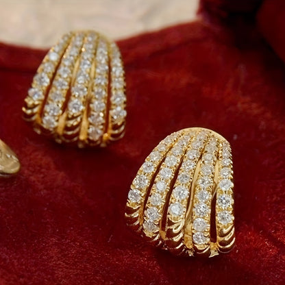 Exquisite five-claw design ring earrings, copper jewelry, zircon inlay, fashionable and luxurious style, women's daily dating earrings.