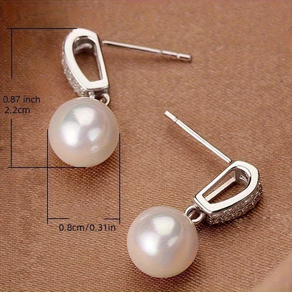 Elegant Simple White Pearl Zirconia Earrings Ladies Bride Engagement Wedding Fine Jewelry Gifts