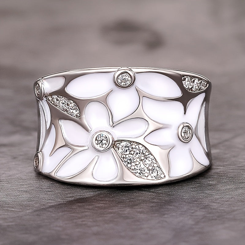 Chic Cute White Flower Wide Ring Silver Plated Bohemian Ring Daily Fashion Clothing Accessory Ring