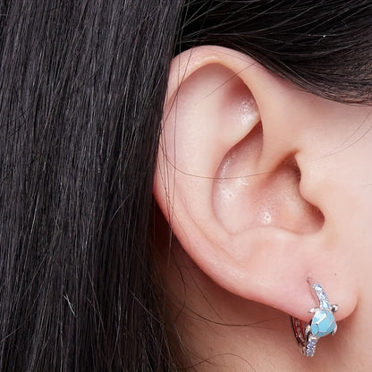 Ladies' elegant bohemian turtle earrings with synthetic sapphire, March birthday stone, nickel-free copper, animal-themed design, suitable for daily and party wear