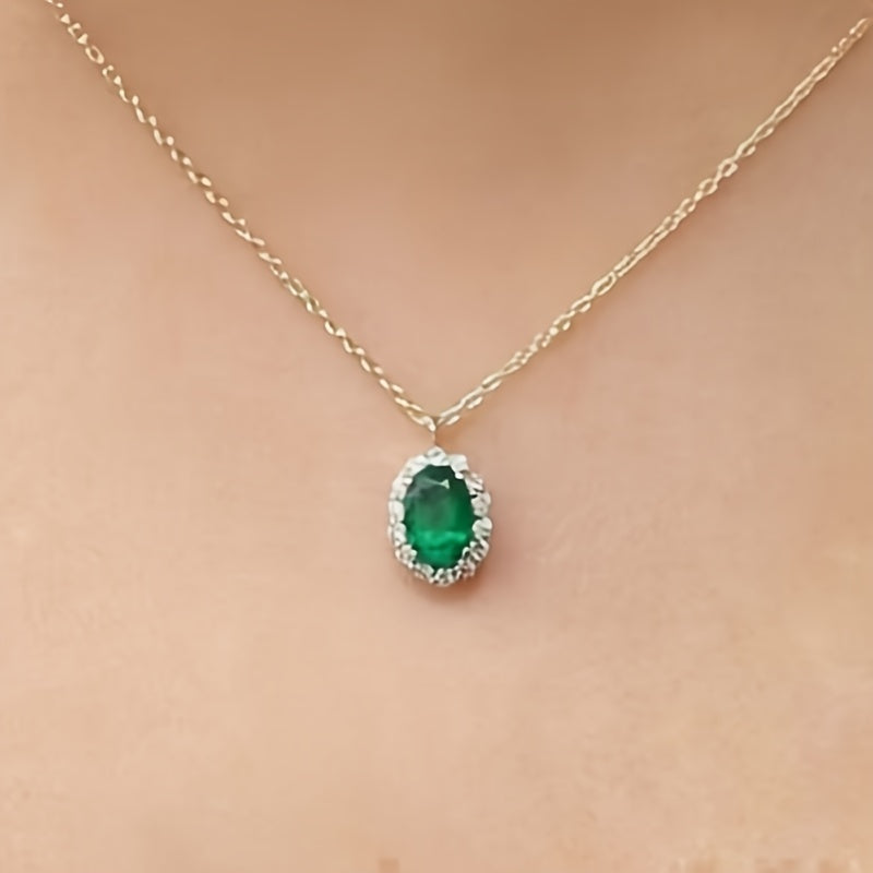 18K Golden Plated Oval Pendant Necklace For Women Bridal Wedding Necklace Jewelry