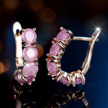 Ladies Elegant Vintage Round Ring Earrings - Cubic Zirconia and Copper, Perfect for Parties and Gifts