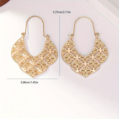 Delicate Complicated Pattern Hoop Earrings Vintage Elegant Style Zinc Alloy 14K Gold Plated Hoop Earrings