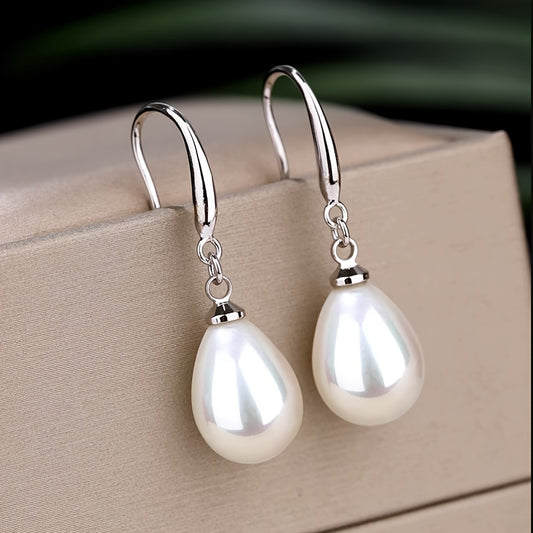 Water drop artificial pearl pendant earrings elegant simple style copper jewelry fashion women's earrings
