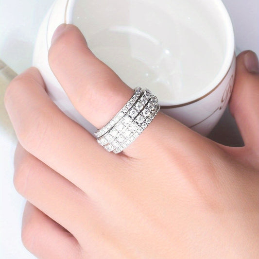 Elegant Broadband Ring Silver Plated with Sparkling Zircon Ladies Promise Ring Dinner Cocktail Decoration