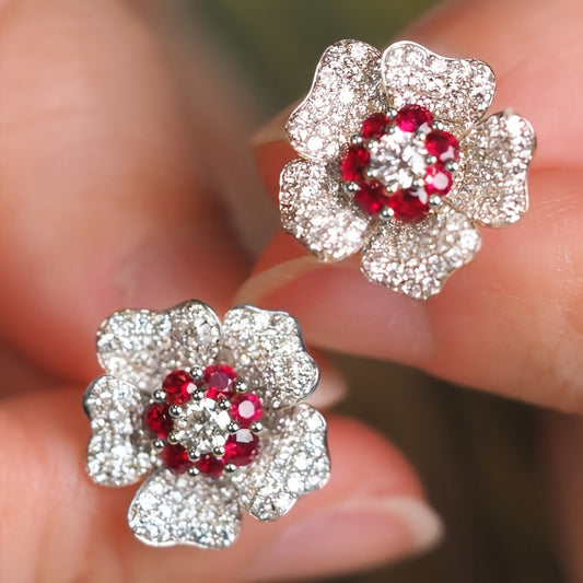 Stylish earrings with shiny Zirconia and floral designs are perfect for parties and everyday elegance.